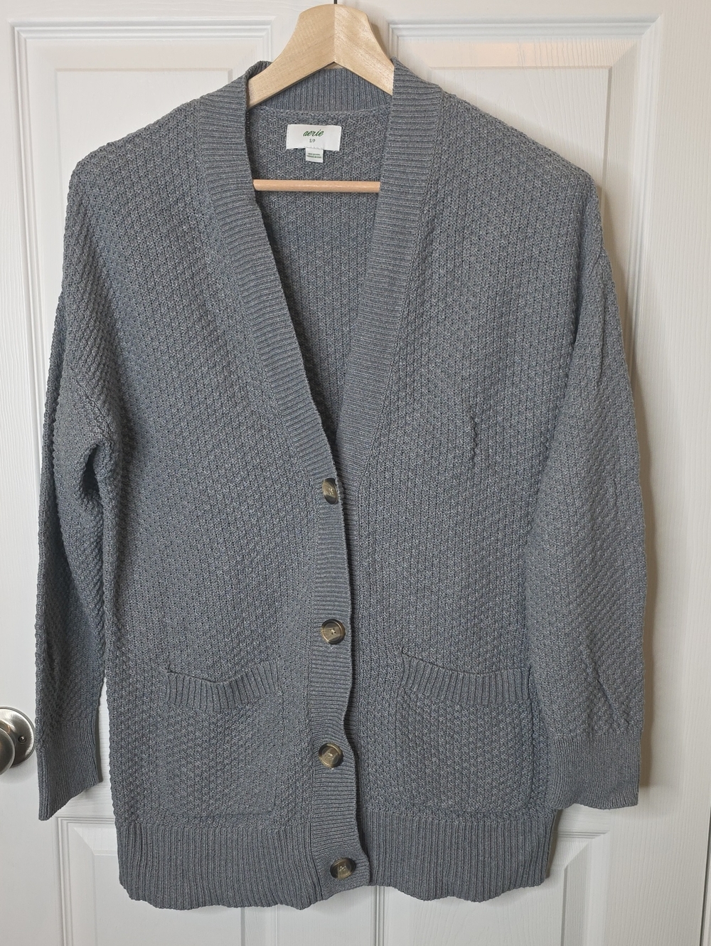 Aerie Cotton Oversized Varsity Cardigan in Gray Women's Size Small